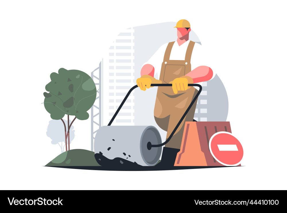 Worker using road roller makes paving Royalty Free Vector