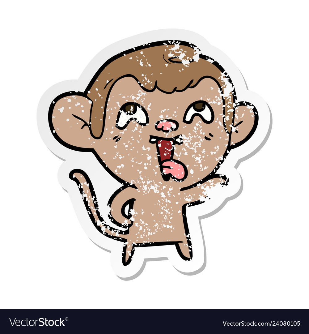 Distressed sticker of a crazy cartoon monkey Vector Image