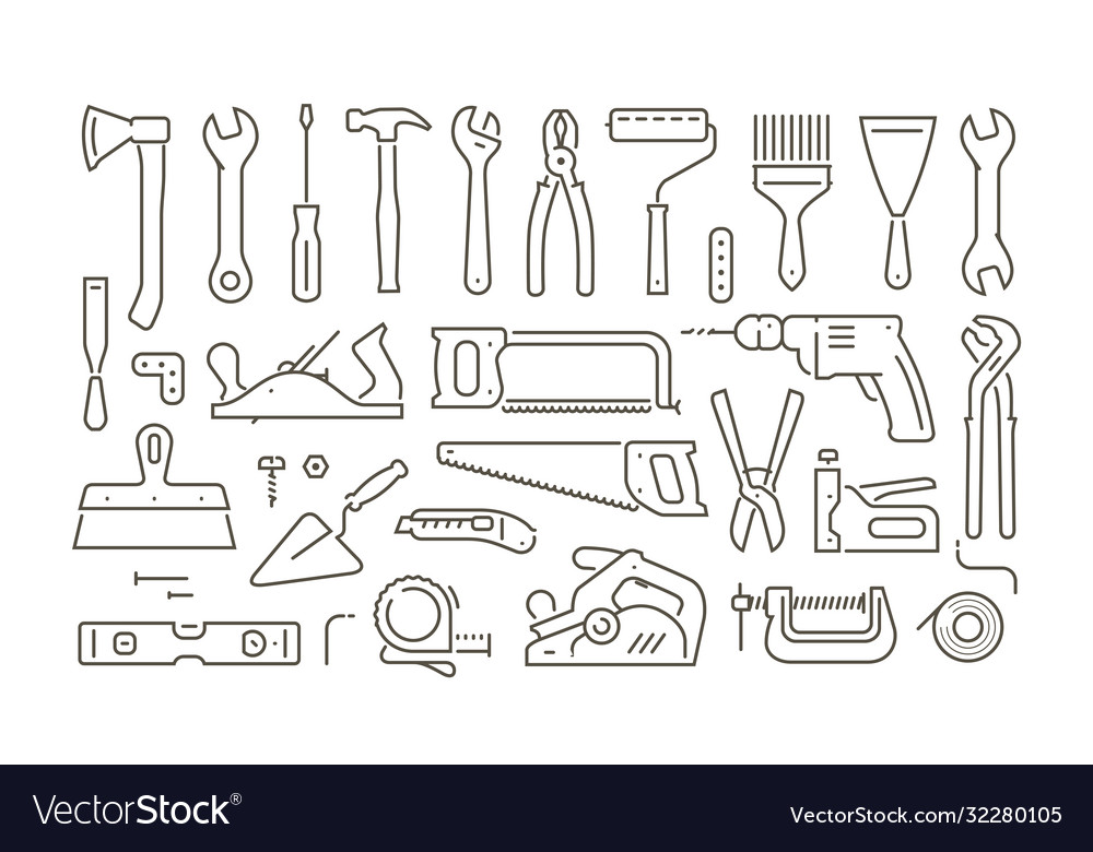 Tools set icons in linear style repair Royalty Free Vector