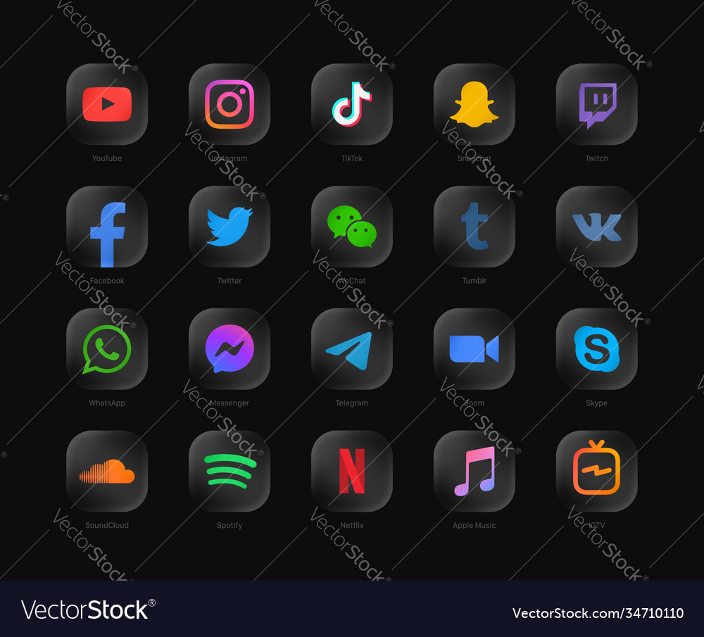 3d popular social media network modern rounded Vector Image