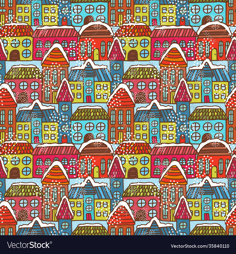 Winter houses seamless pattern Royalty Free Vector Image