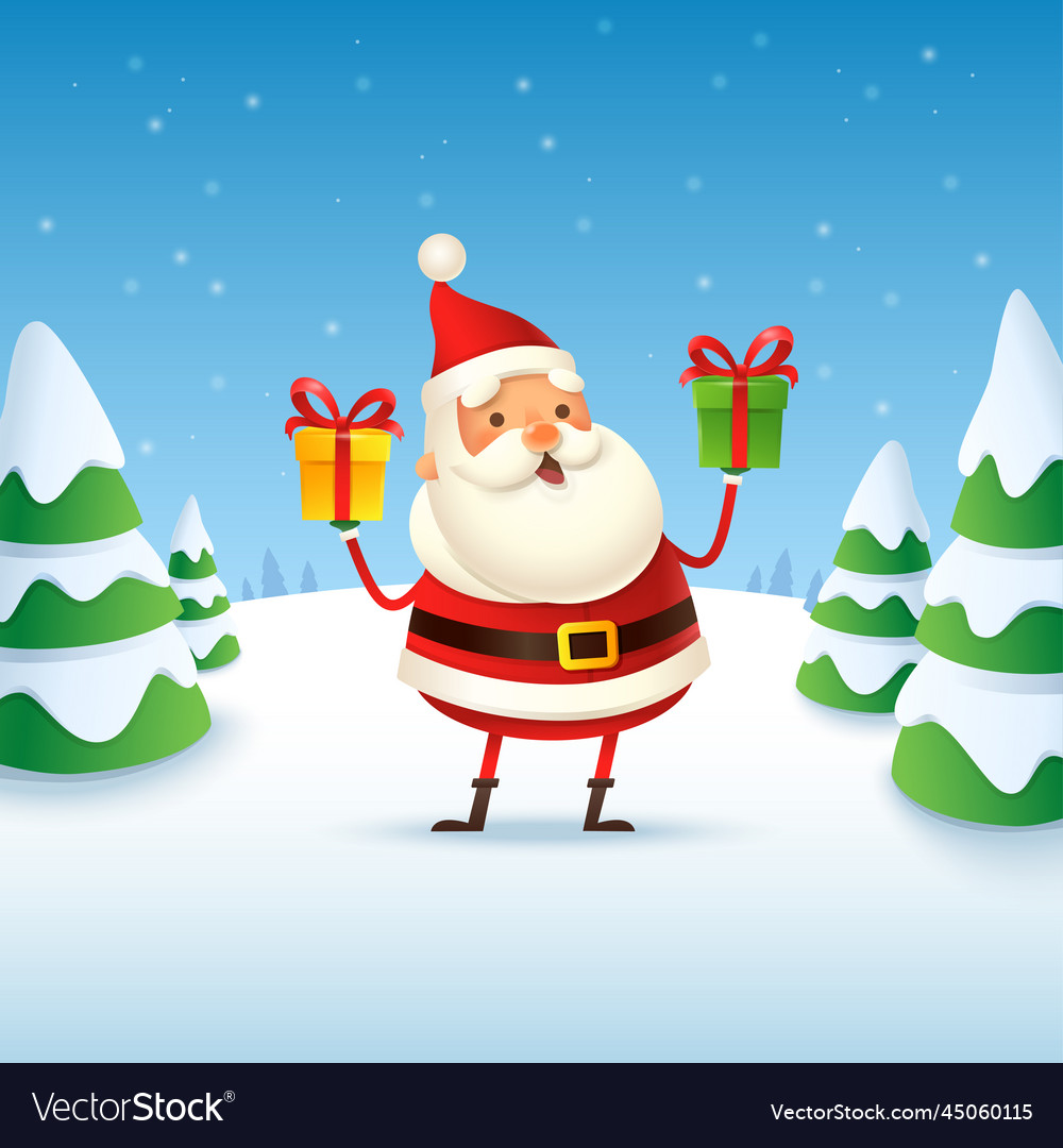 Cute and happy santa claus - winter landscape vector image Cute and happy santa claus - winter landscape