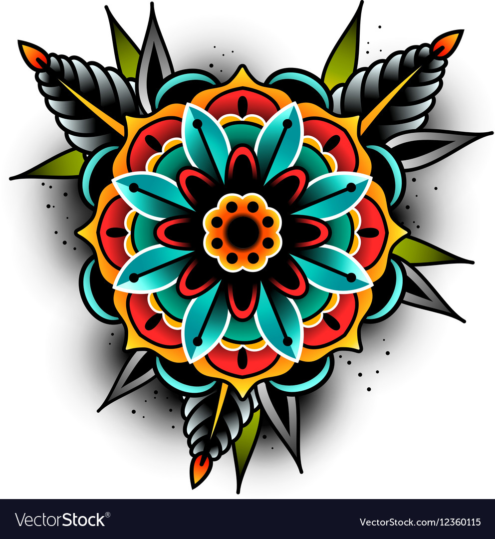 Old school tattoo flower Royalty Free Vector Image