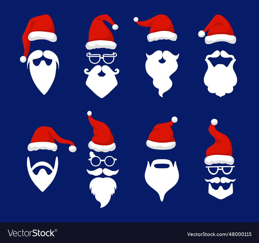 Santa hats with white moustache and beards Vector Image