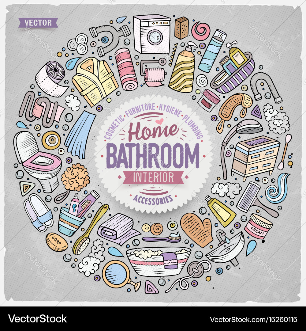 Set of bathroom cartoon doodle objects Royalty Free Vector