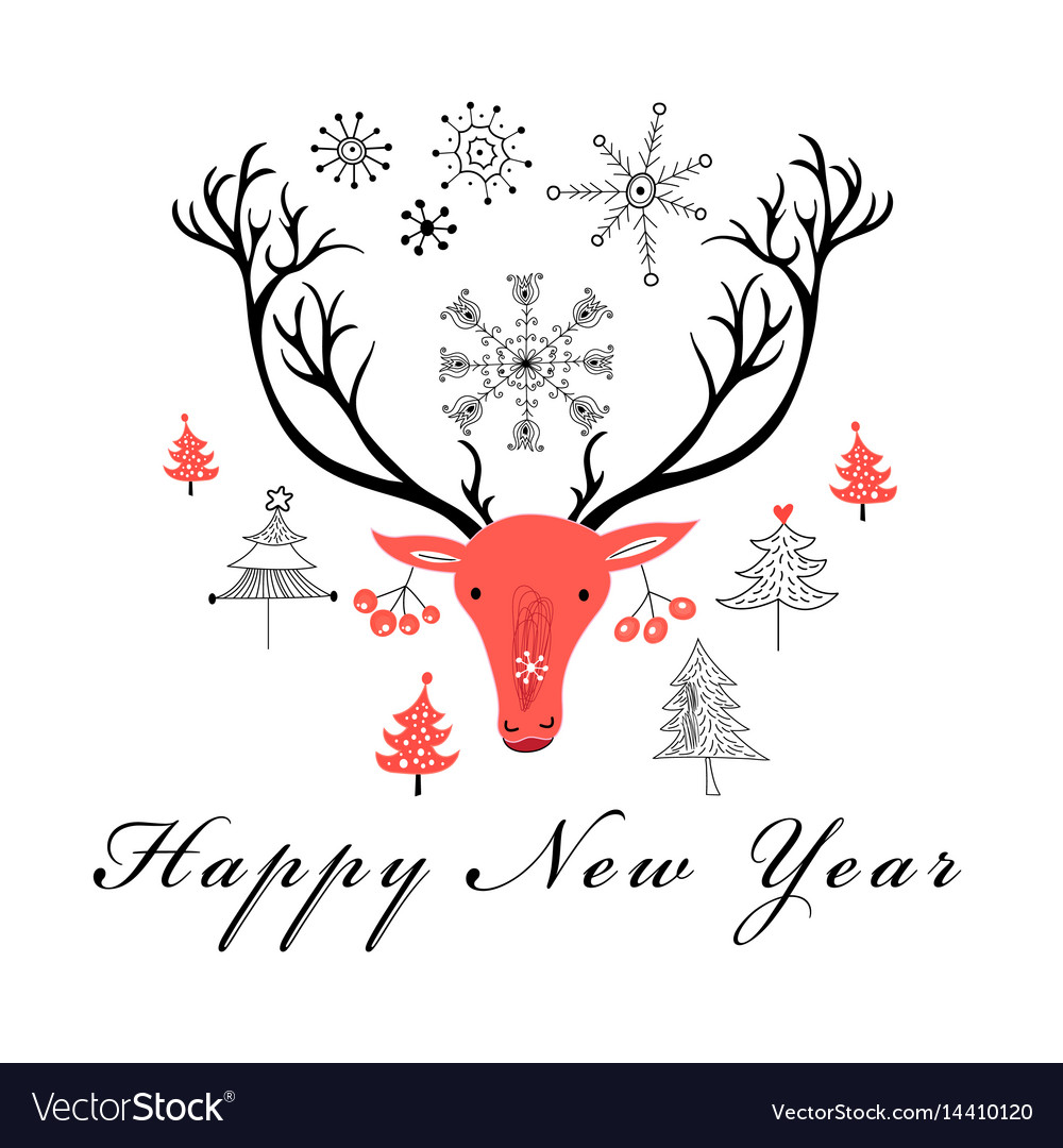 Christmas Card With A Portrait Of Deer Royalty Free Vector