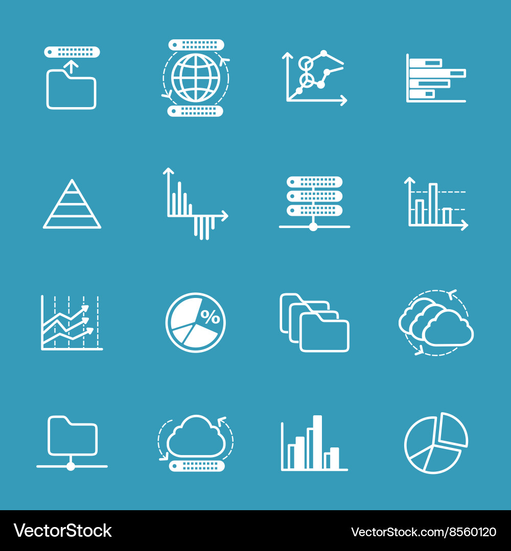 Data storage and analysis icons Royalty Free Vector Image