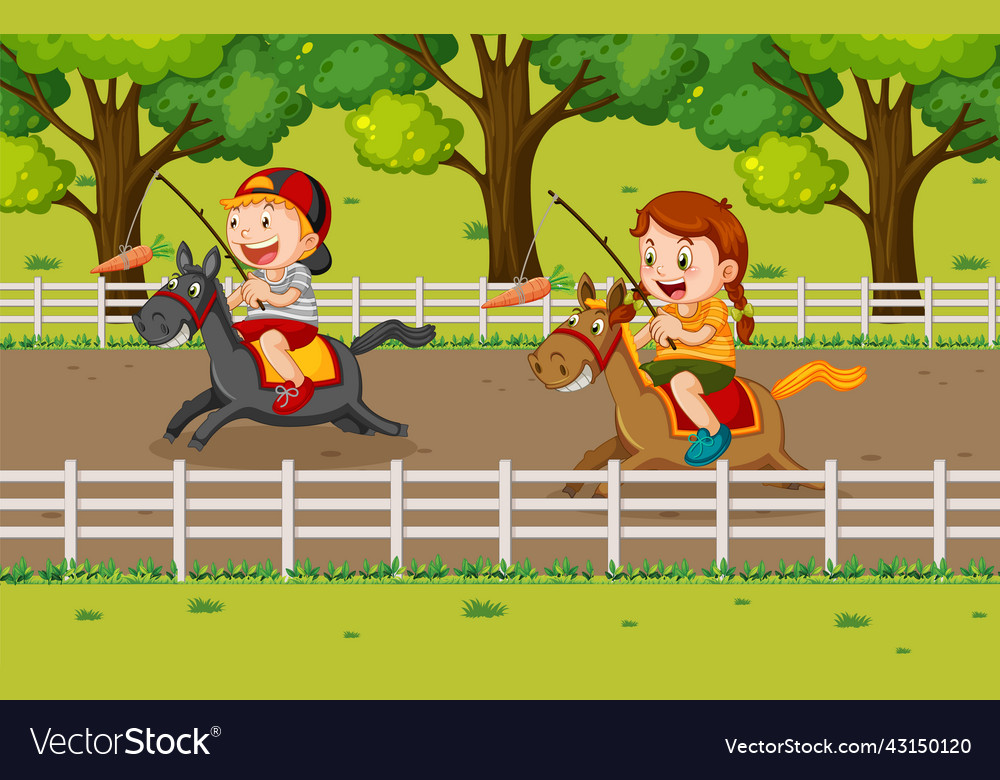 Happy children riding horses Royalty Free Vector Image