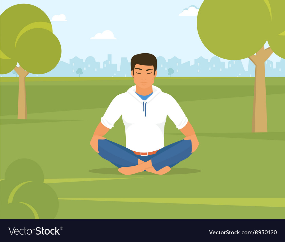 Man is doing yoga and sitting in the lotus Vector Image