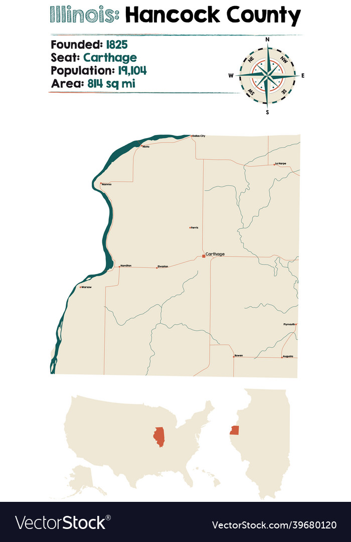 Map of hancock county in illinois Royalty Free Vector Image