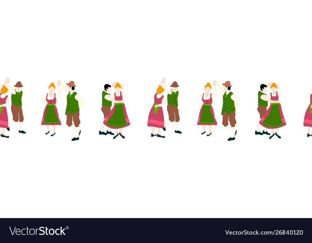 Oktoberfest dancing couple seamless border Vector Image