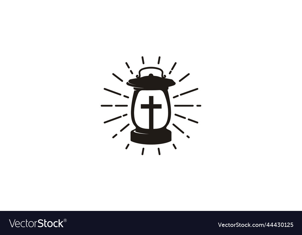 Jesus christ cross lantern christian church logo vector image Jesus christ cross lantern christian church logo