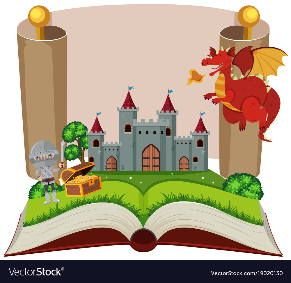 Storybook with knight and castle Royalty Free Vector Image