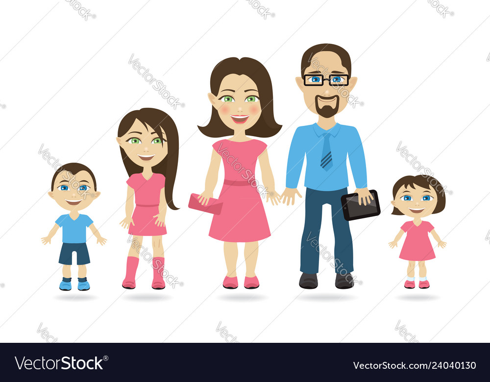 Traditional Family With Mom Dad And Three Kids Vector Image