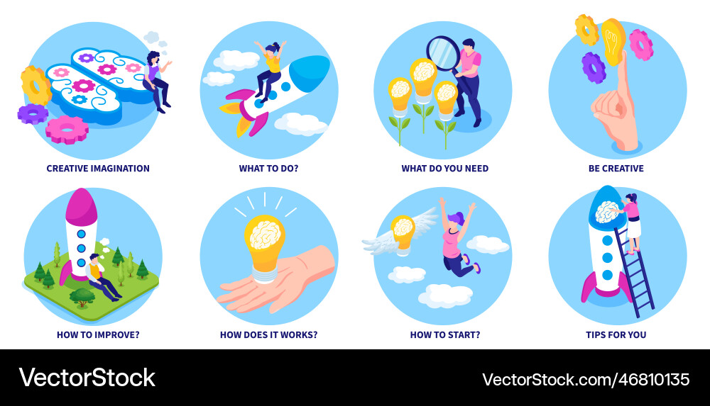 Creative thinking compositions set Royalty Free Vector Image