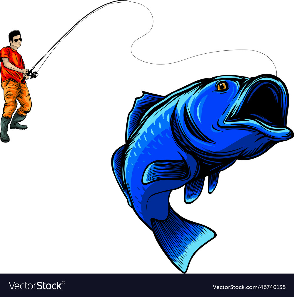 Fisherman caught fish Royalty Free Vector Image