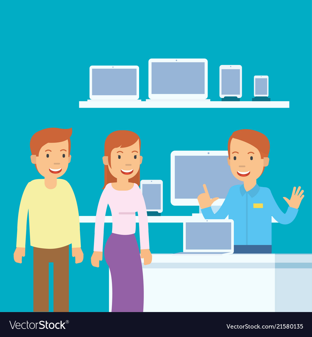 Husband and wife when they are to buy computer Vector Image
