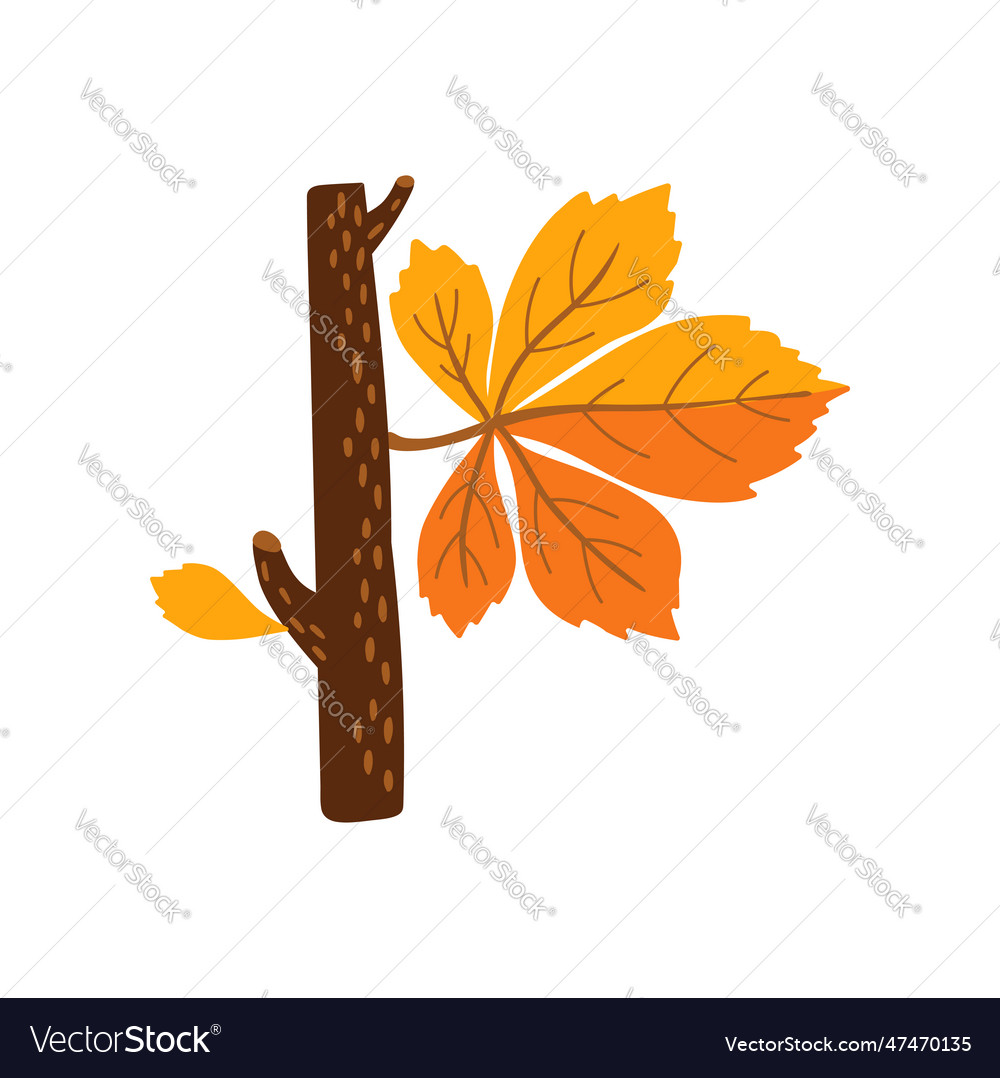 Letter P Autumn Font Cartoon Tree Branch With Leaf