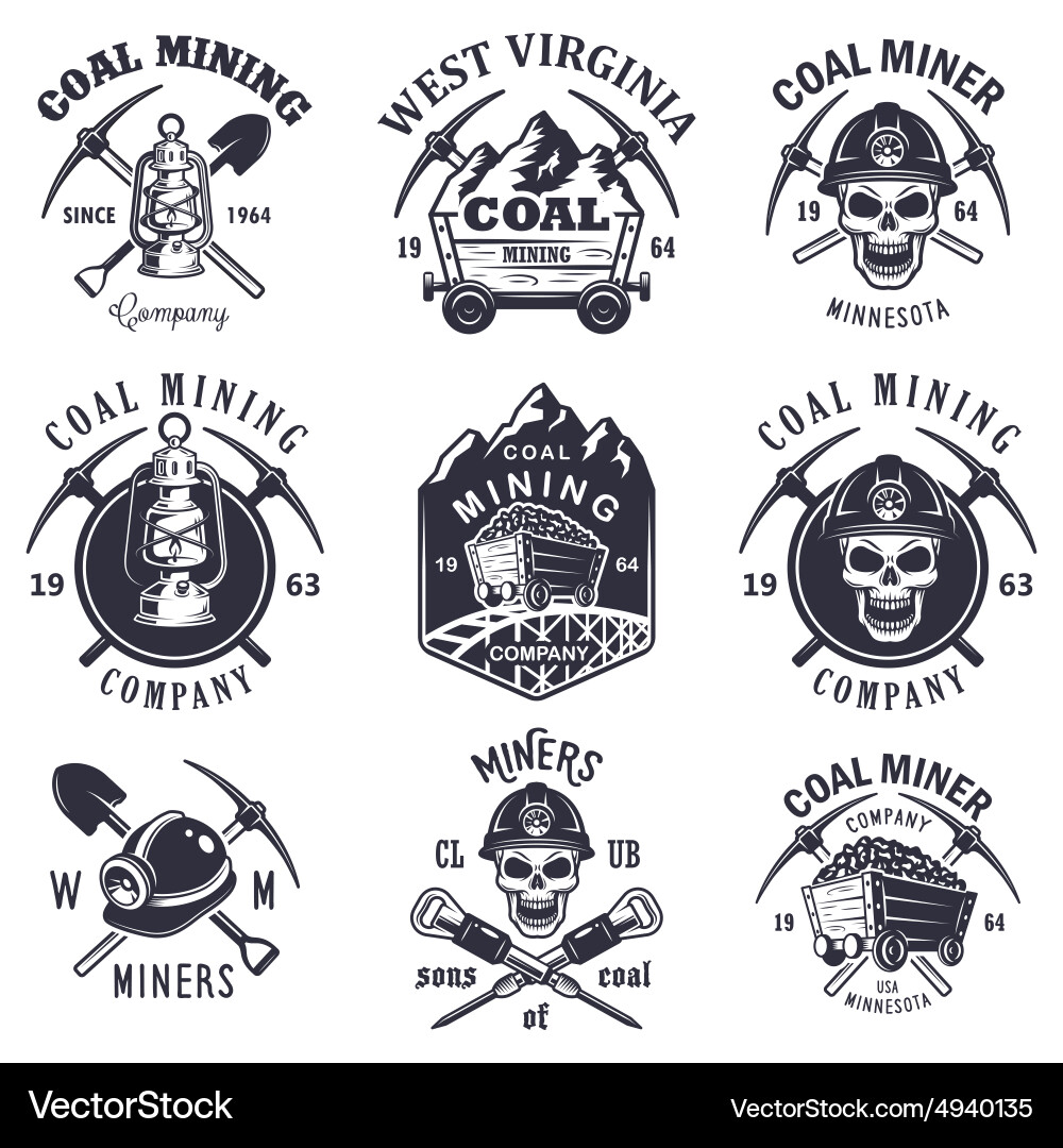 Set vintage coal mining emblems Royalty Free Vector Image