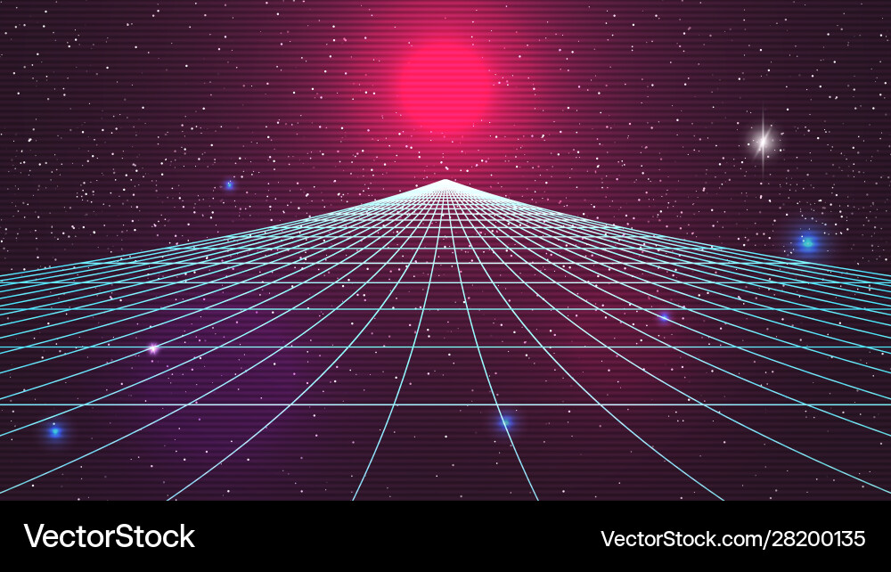 Synthwave sunset background retro future 80s Vector Image