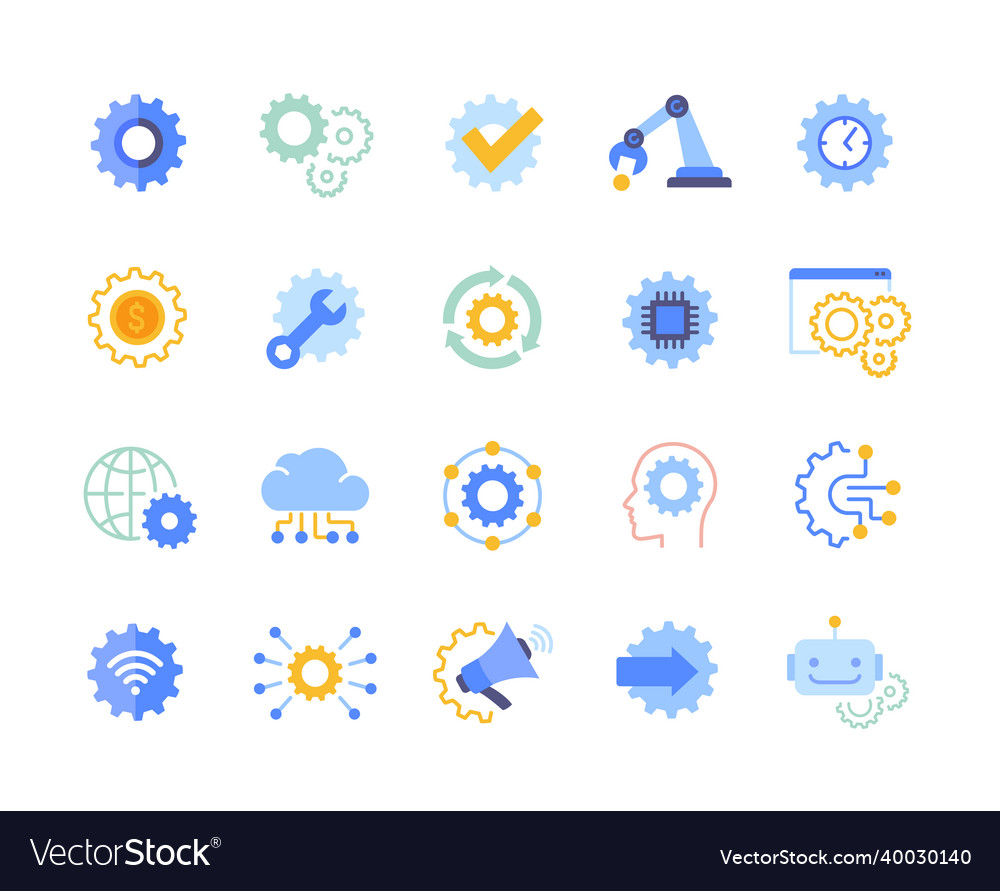 Automation colorful icons set Royalty Free Vector Image