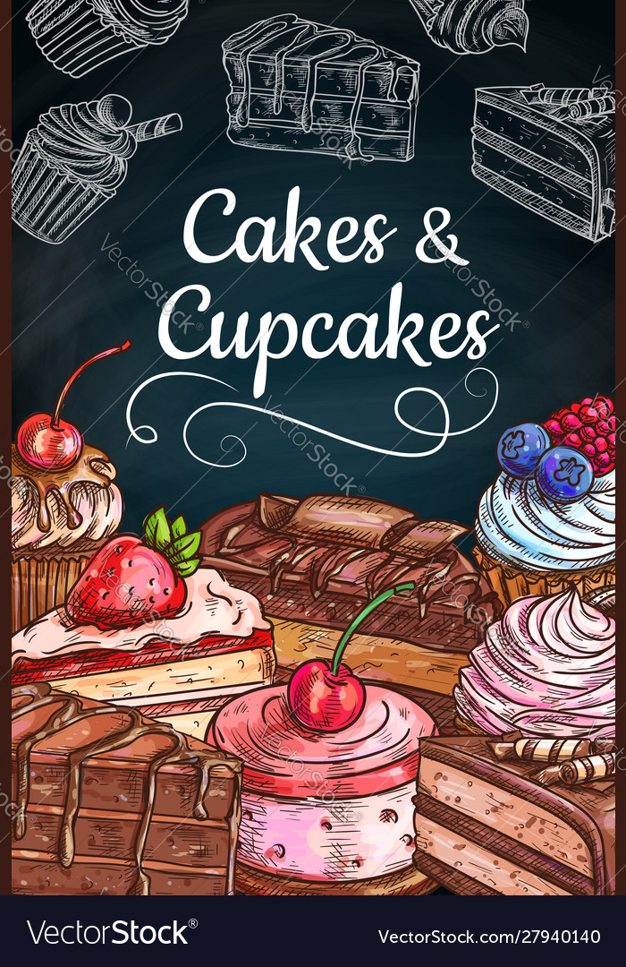 Chocolate cakes cupcakes and muffins with cream Vector Image