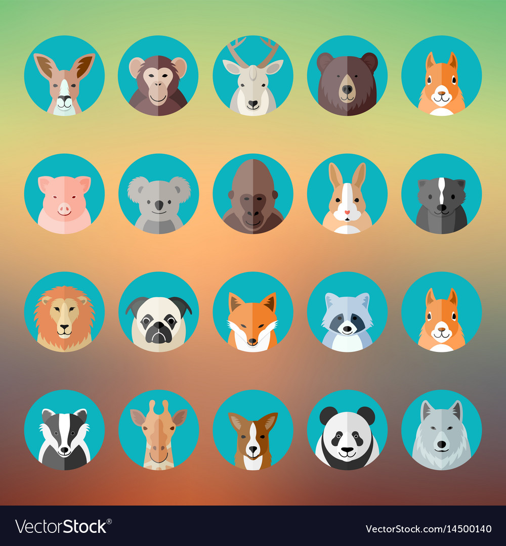 Flat style animal portraits or avatars icon Vector Image