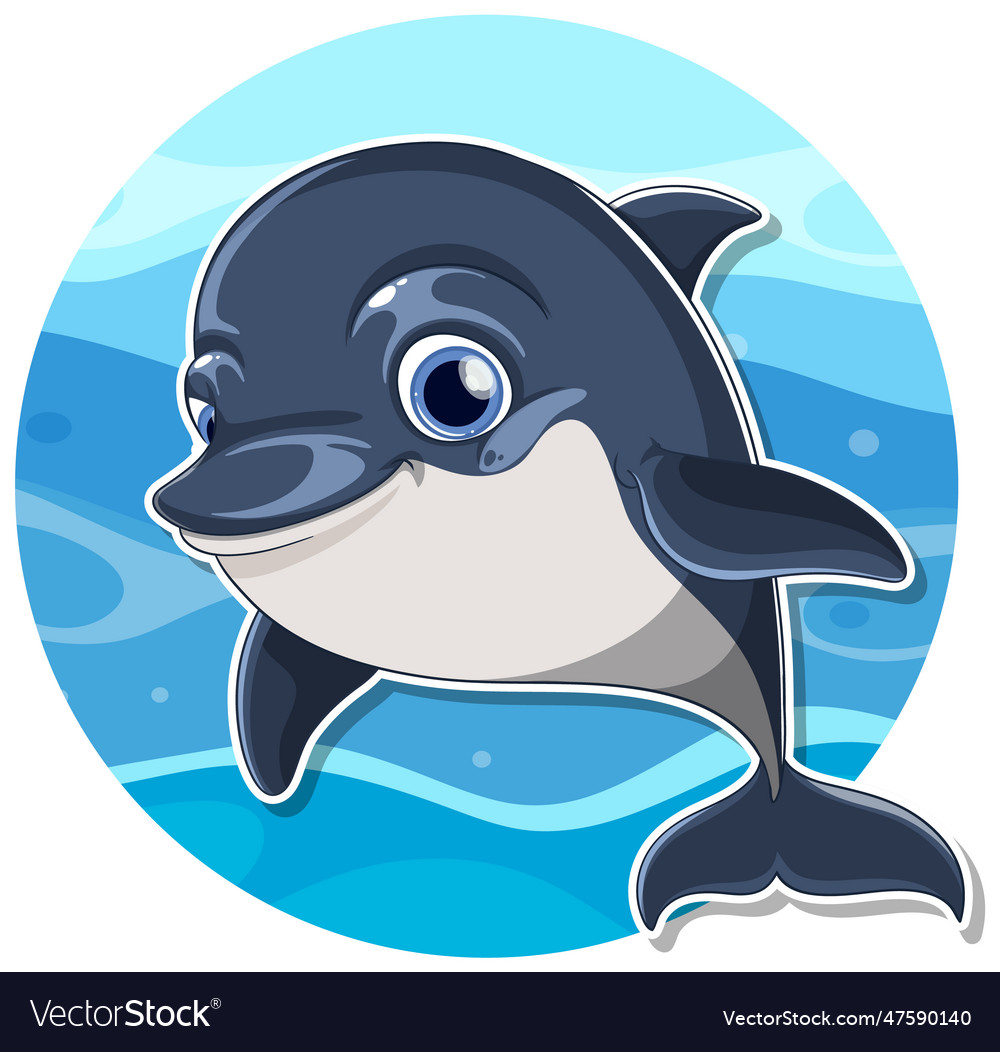 Happy Dolphin Underwater Sticker Template Isolated