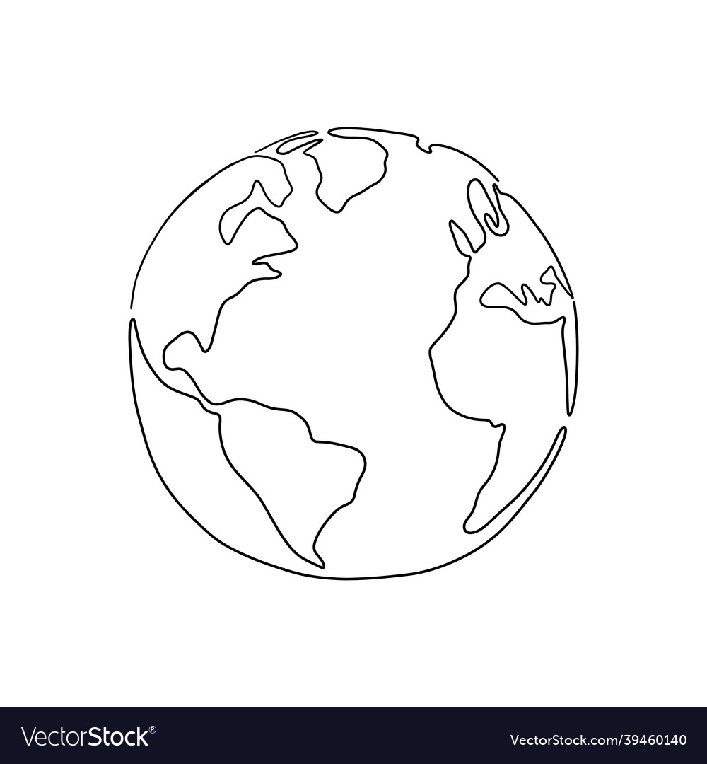 One line planet earth minimal continuous doodle Vector Image