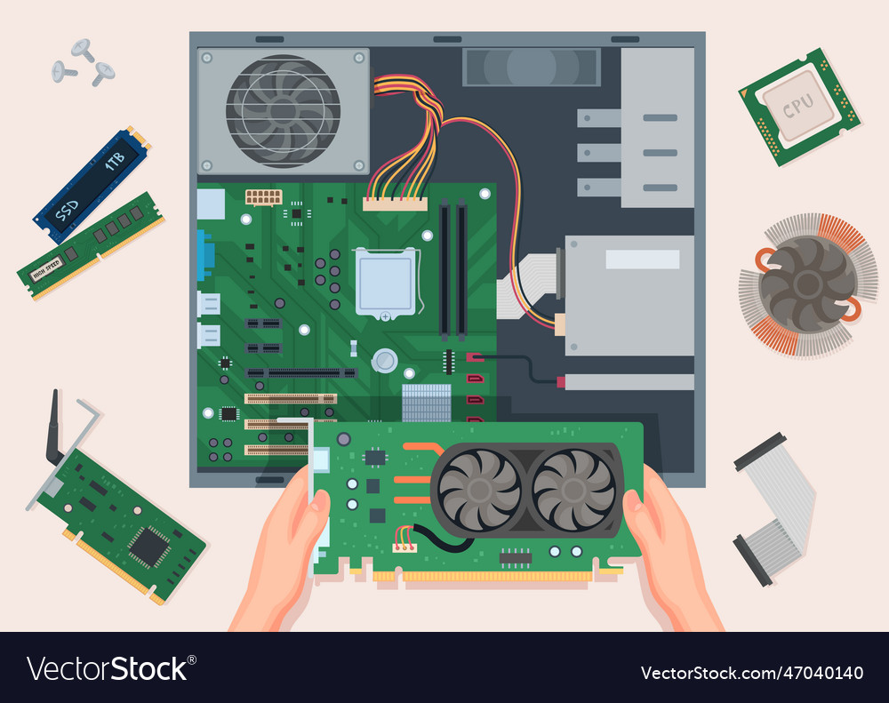 Pc assembly repair service make making Royalty Free Vector