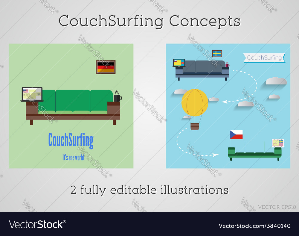 Set Of Couch Surfing Concept Travel Infographic Vector Image