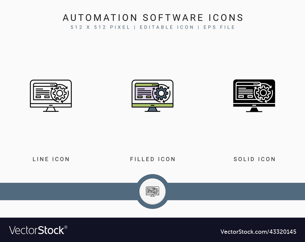Automation software icons set Royalty Free Vector Image