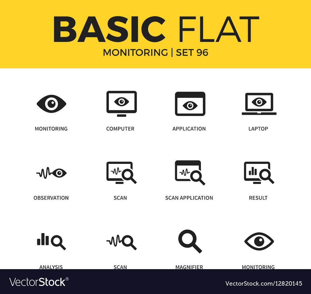Basic set of monitoring icons Royalty Free Vector Image