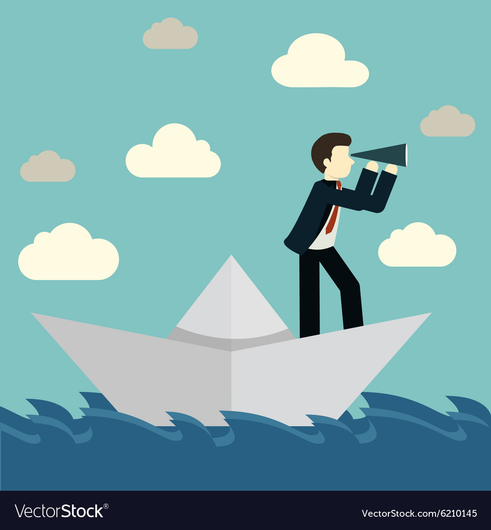 Businessman is sailing on paper boat in ocean Vector Image