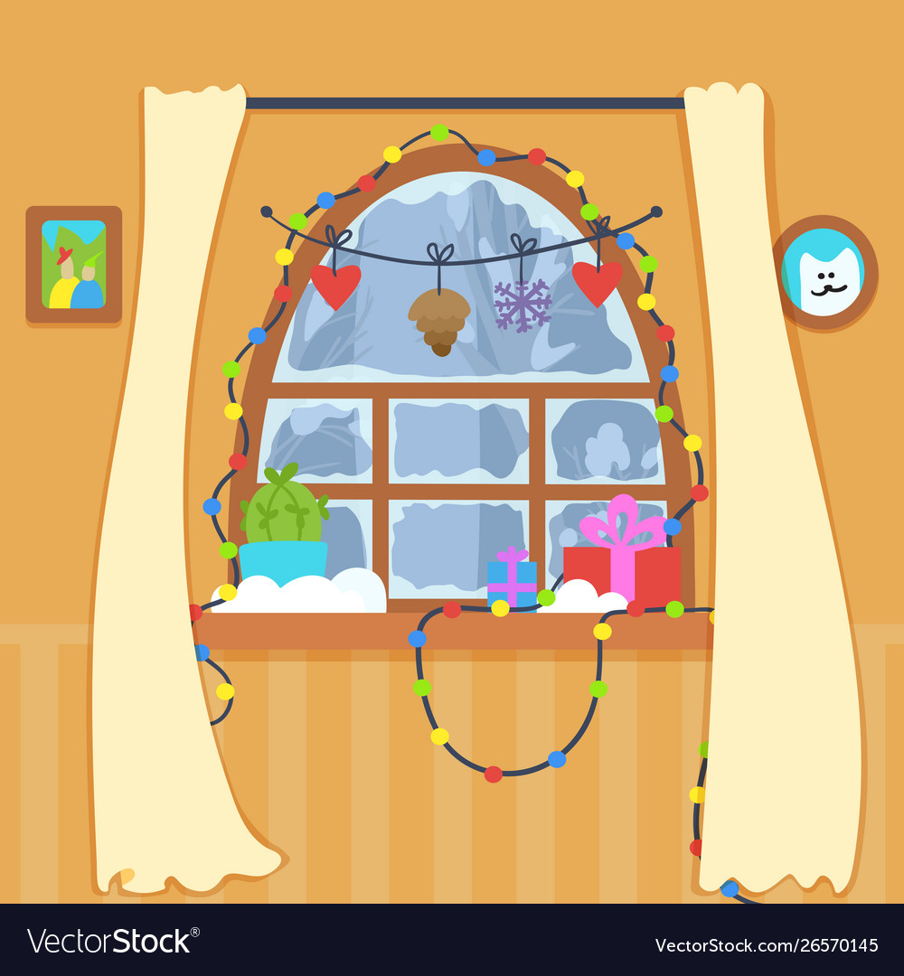 Christmas window with winter landscape Royalty Free Vector Christmas window with winter landscape Royalty Free Vector