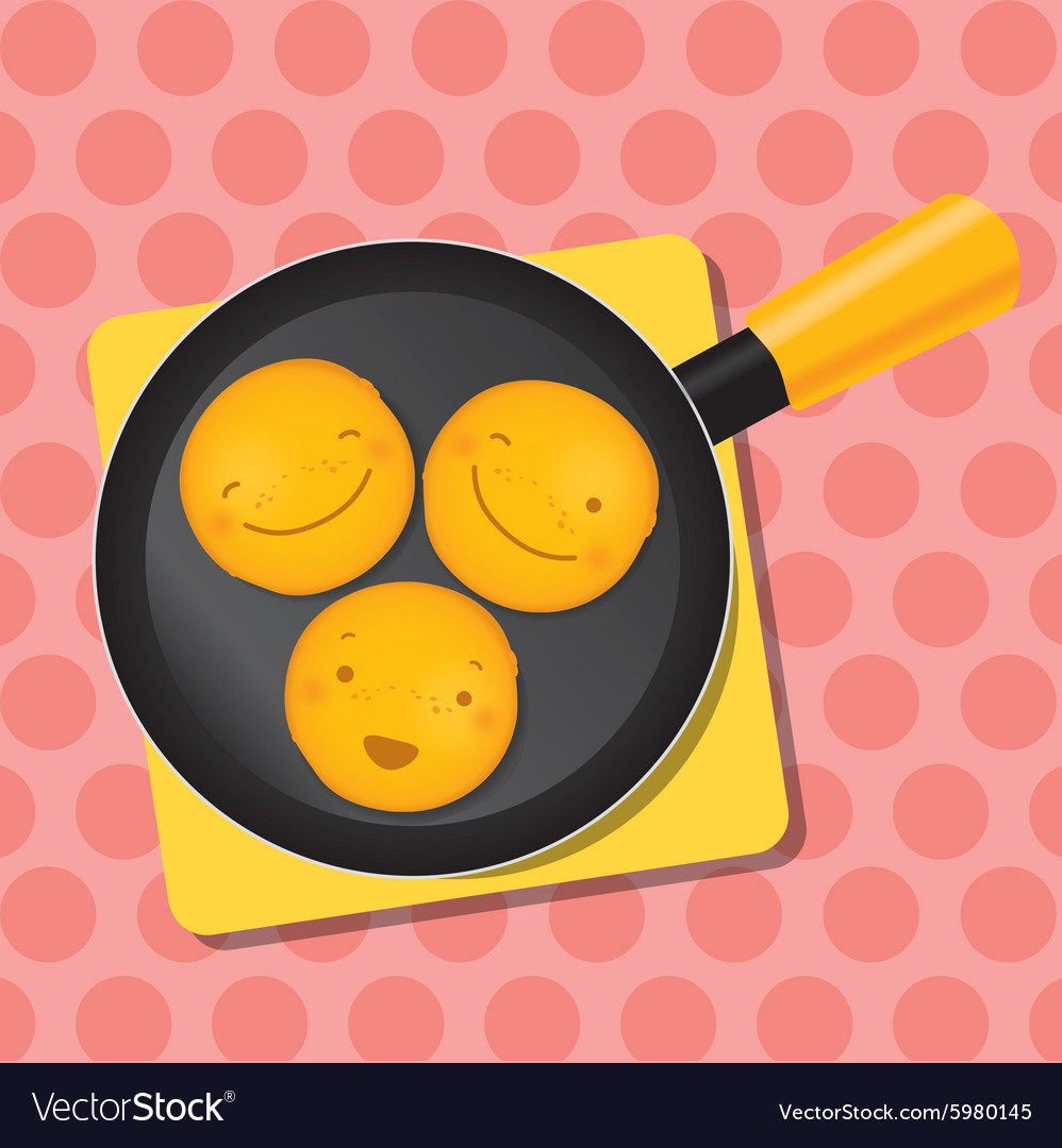 Smiling pancake on a pan for breakfast staying Vector Image