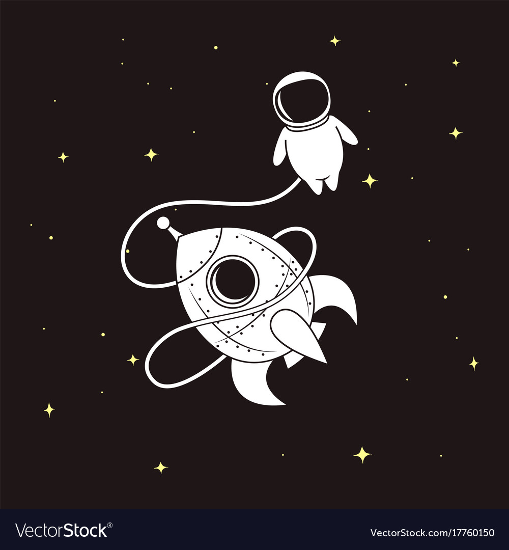 Download Little astronaut with rocket in space Royalty Free Vector