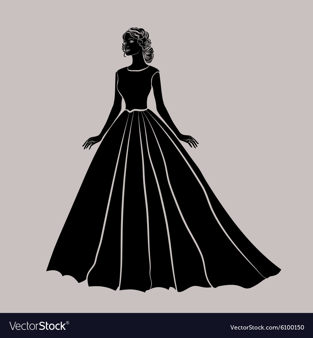 The black silhouette of a bride in wedding dress Vector Image