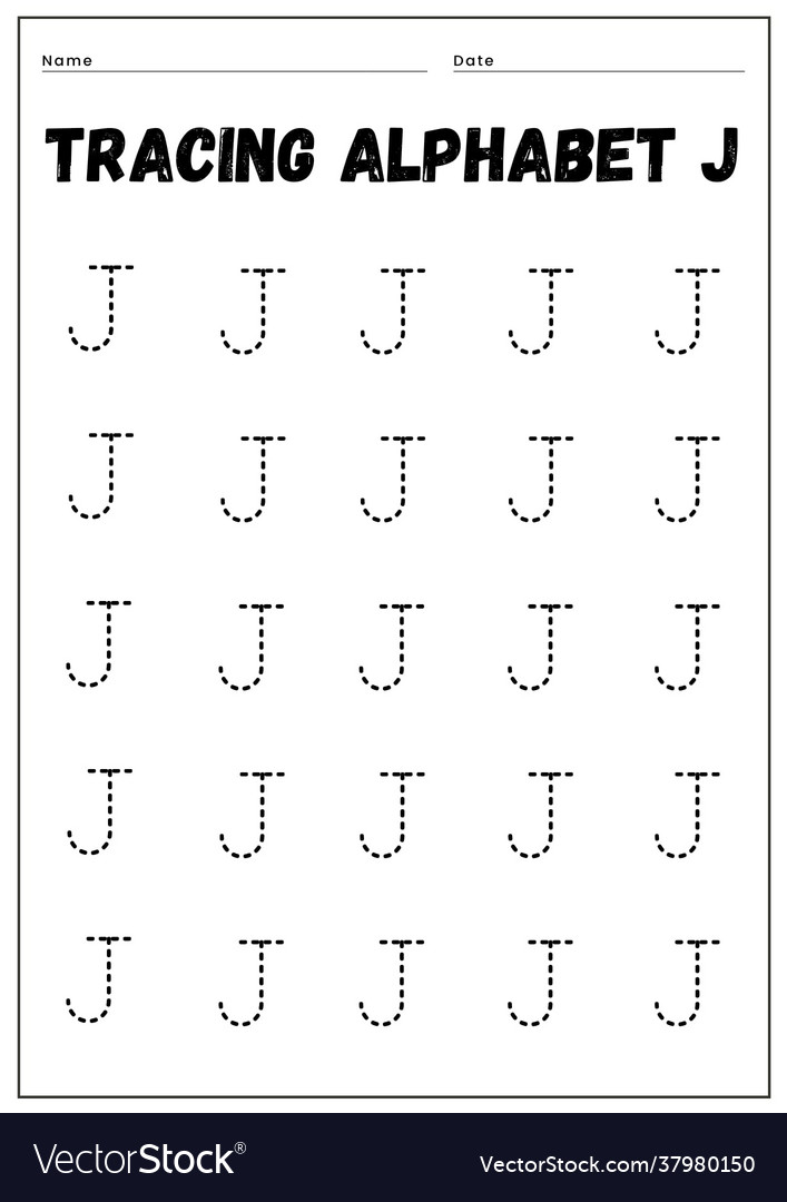 Tracing english alphabet j for preschool Vector Image