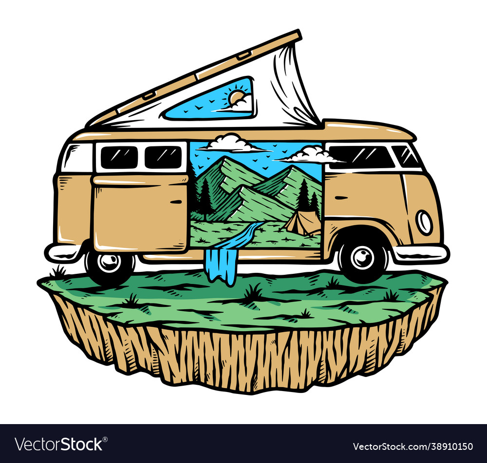 Travel to mountains car Royalty Free Vector Image