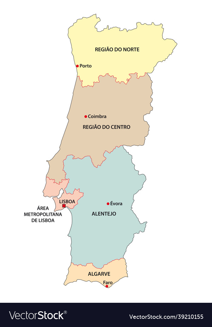 Administrative map of the five regions portugal Vector Image