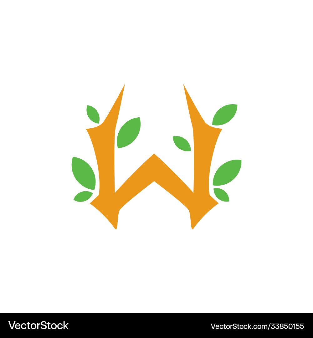 Letter w branch and leaf simple geometric logo Vector Image