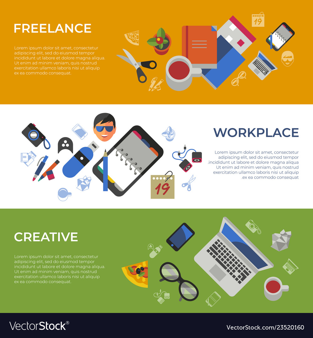 Digital freelance workspace icons Royalty Free Vector Image