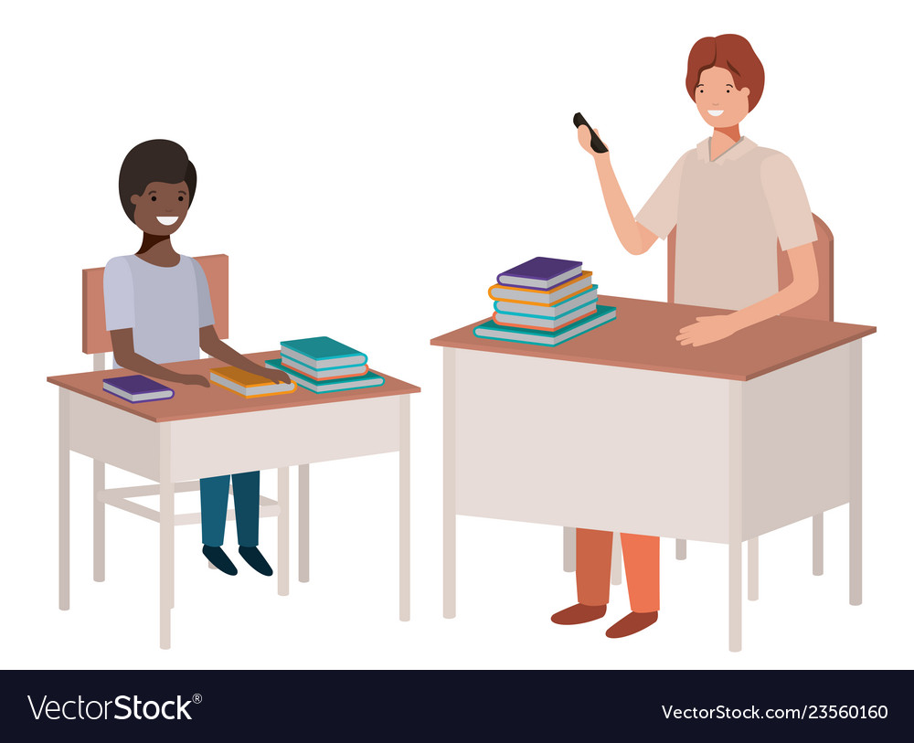 Teacher in the classroom with student Royalty Free Vector