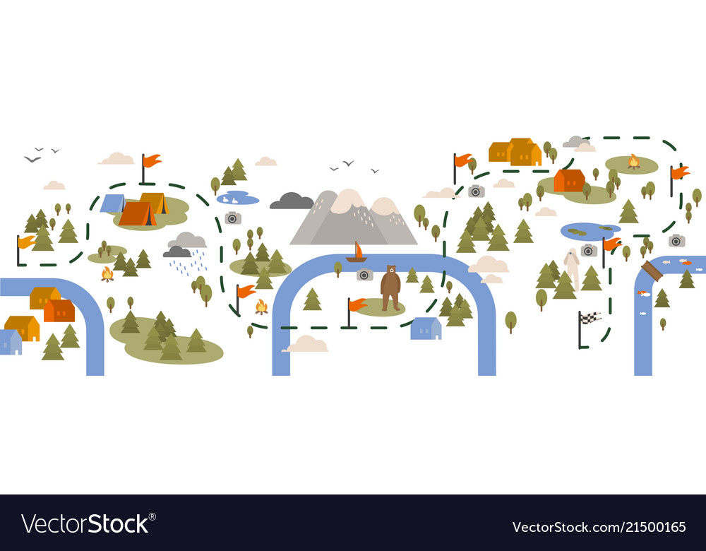 Horizontal Banner With Trail Map Hiking Route Or Vector Image