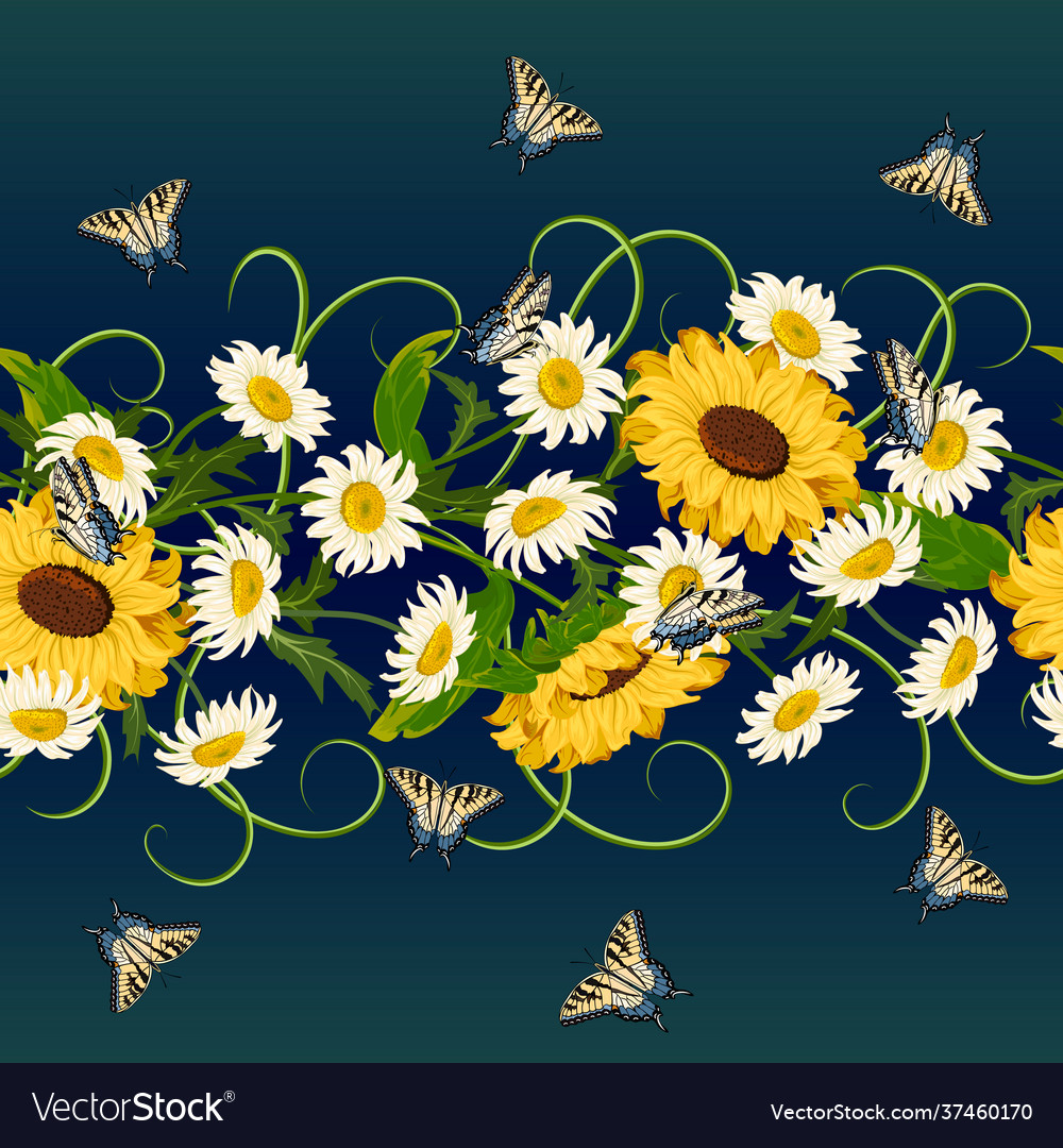 Sunflowers And Daisies In Pattern Royalty Free Vector Image 6224