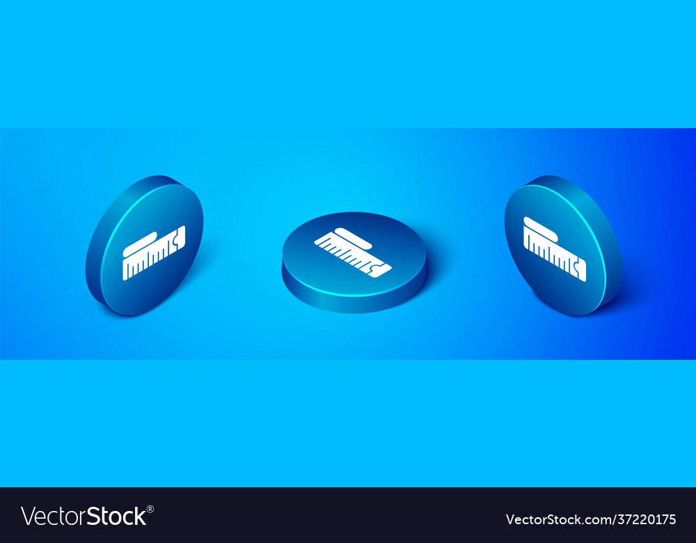 Isometric tape measure icon isolated on blue Vector Image
