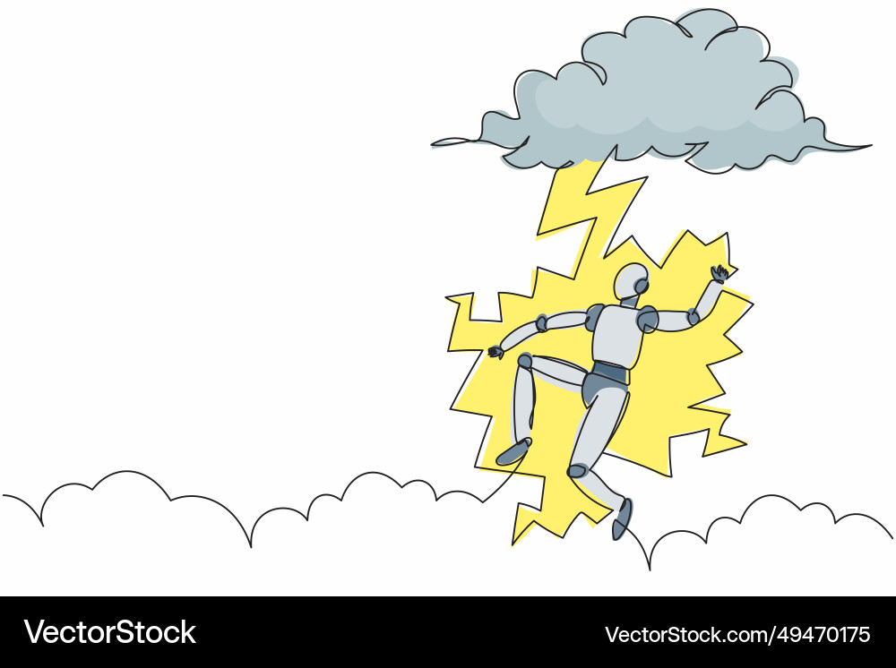 Single Continuous Line Drawing Robot Struck Vector Image