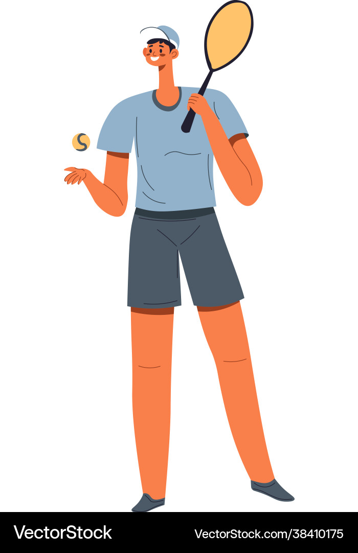 Tennis player with rocket and ball practicing Vector Image