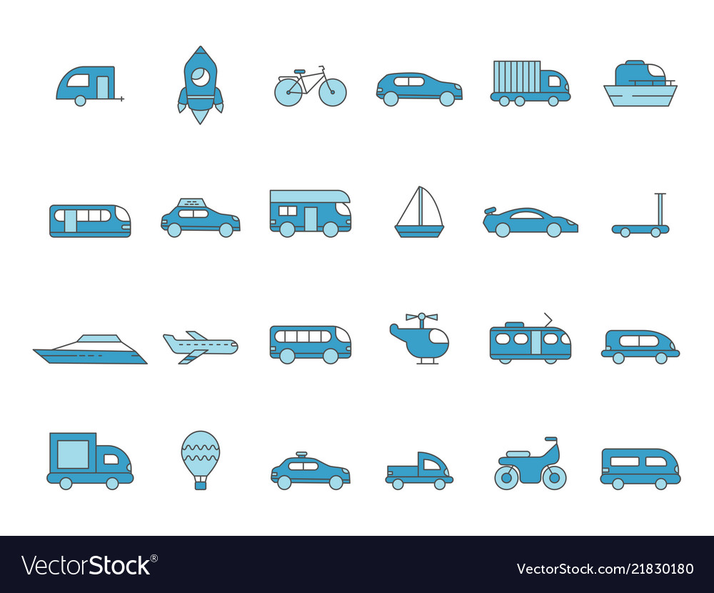 Cars Line Icons Transportation Colored Icons Vector Image